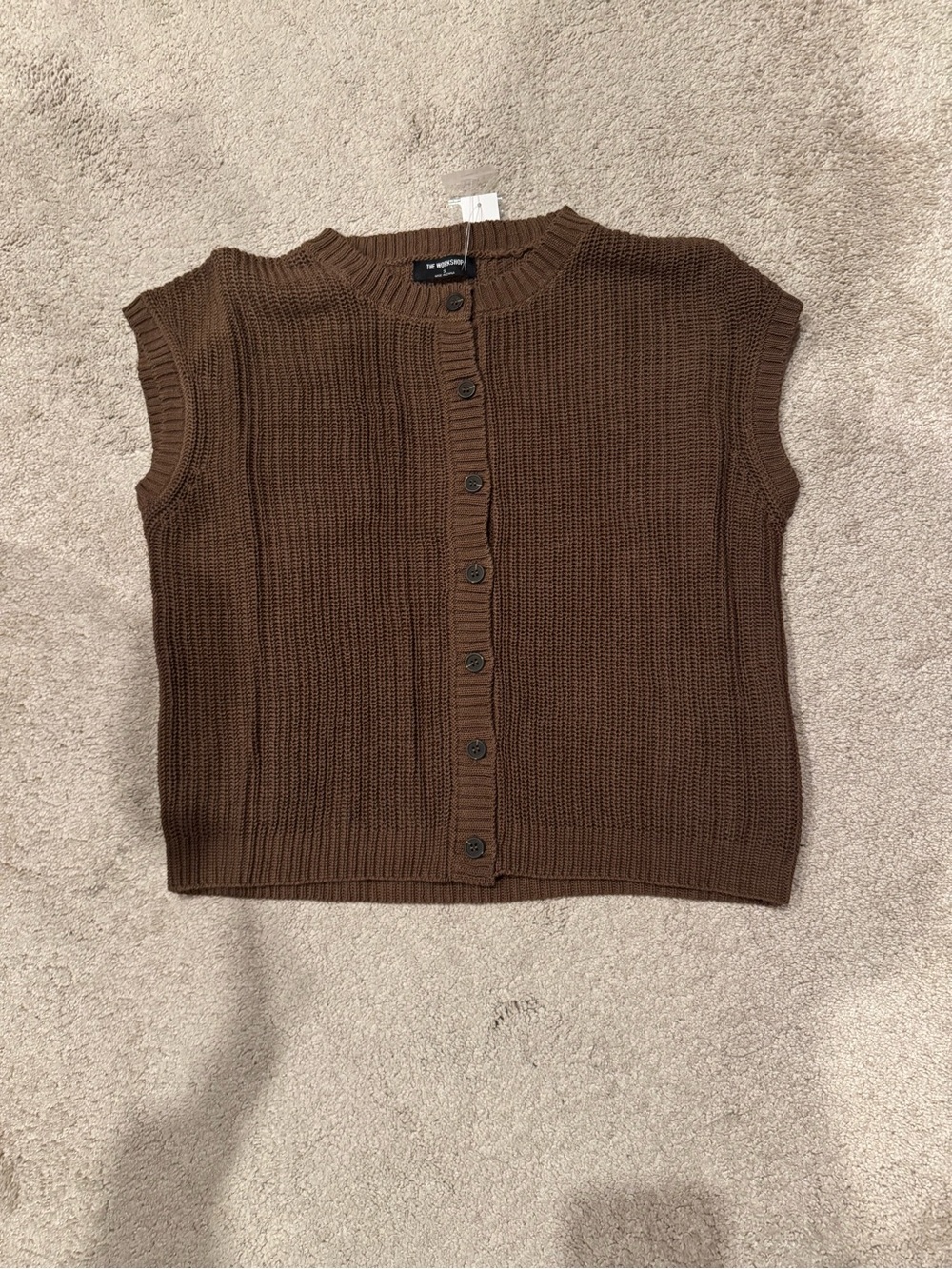 The Workshop Crochet Knit Cardigan Vest Beige Coastal Shrug NWT